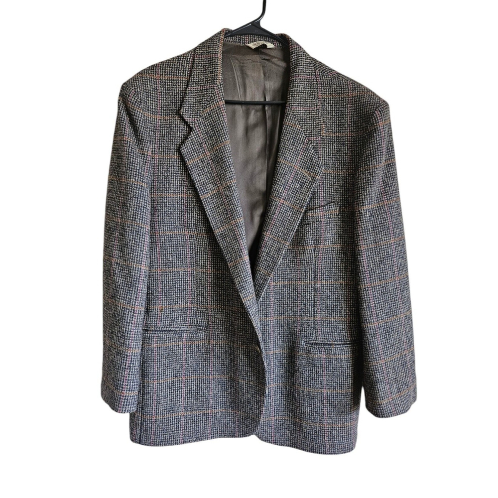 Vintage Austin Grey Sport Coat Wool Houndstooth Black Tan Two Button Men’s 42R